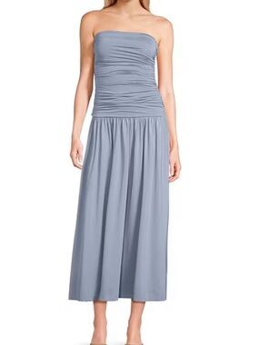 Light Slate Blue Strapless Ruched Maxi Dress